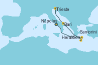 Visitando Nápoles (Italia), Heraklion (Creta), Santorini (Grecia), Bari (Italia), Trieste (Italia)