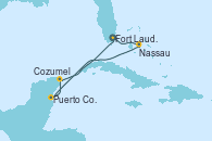 Visitando Fort Lauderdale (Florida/EEUU), Nassau (Bahamas), Puerto Costa Maya (México), Cozumel (México), Fort Lauderdale (Florida/EEUU)