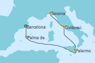 Visitando Barcelona, Palma de Mallorca (España), Palermo (Italia), Civitavecchia (Roma), Savona (Italia)