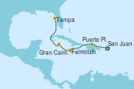 Visitando San Juan (Puerto Rico), Puerto Plata, Republica Dominicana, Falmouth (Jamaica), Gran Caimán (Islas Caimán), Tampa (Florida)