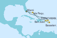 Visitando Miami (Florida/EEUU), FRENCHMANS CAY, Basseterre (Antillas), San Juan (Puerto Rico), Isla Pequeña (San Salvador/Bahamas), Miami (Florida/EEUU)