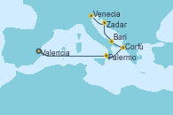 Visitando Valencia, Palermo (Italia), Corfú (Grecia), Bari (Italia), Zadar (Croacia), Venecia (Italia)