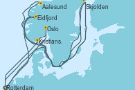 Visitando Rotterdam (Holanda), Eidfjord (Hardangerfjord/Noruega), Aalesund (Noruega), Skjolden (Noruega), Kristiansand (Noruega), Rotterdam (Holanda), Oslo (Noruega), Kristiansand (Noruega), Eidfjord (Hardangerfjord/Noruega), Skjolden (Noruega), Rotterdam (Holanda)
