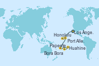 Visitando Los Ángeles (California), Honolulu (Hawai), Port Allen, Kauai, Hawaiian, Bora Bora (Polinesia), Huahine (Islas de la Sociedad), Papeete (Tahití)