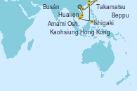 Visitando Hong Kong (China), Hong Kong (China), Kaohsiung (Taiwán), Hualien (Taiwan), Ishigaki (Japón), Amami Oshima (Japón), Takamatsu (Japón), Beppu (Japón), Busán (Corea del Sur)
