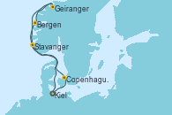 Visitando Kiel (Alemania), Copenhague (Dinamarca), Bergen (Noruega), Geiranger (Noruega), Stavanger (Noruega), Kiel (Alemania)