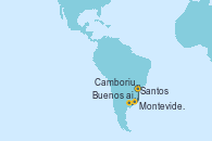 Visitando Santos (Brasil), Camboriu, Brazil, Montevideo (Uruguay), Buenos aires, Santos (Brasil)