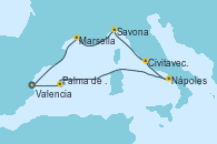 Visitando Valencia, Palma de Mallorca (España), Nápoles (Italia), Civitavecchia (Roma), Savona (Italia), Marsella (Francia), Valencia
