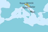 Visitando Bari (Italia), Zadar (Croacia), Venecia (Italia), Rijeka (Croacia), Koper (Eslovenia), Venecia (Italia)