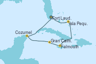Visitando Fort Lauderdale (Florida/EEUU), Isla Pequeña (San Salvador/Bahamas), Falmouth (Jamaica), Gran Caimán (Islas Caimán), Cozumel (México), Fort Lauderdale (Florida/EEUU)
