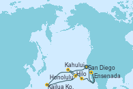 Visitando San Diego (California/EEUU), Kailua Kona (Hawai/EEUU), Honolulu (Hawai), Honolulu (Hawai), Kahului (Hawai/EEUU), Hilo (Hawai), Ensenada (México), San Diego (California/EEUU)