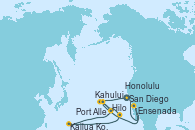 Visitando San Diego (California/EEUU), Kahului (Hawai/EEUU), Hilo (Hawai), Kailua Kona (Hawai/EEUU), Honolulu (Hawai), Port Allen, Kauai, Hawaiian, Ensenada (México), San Diego (California/EEUU)