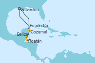 Visitando Galveston (Texas), Puerto Costa Maya (México), Belize (Caribe), Roatán (Honduras), Cozumel (México), Galveston (Texas)