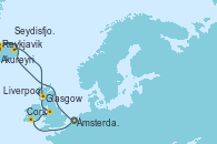 Visitando Ámsterdam (Holanda), Reykjavik (Islandia), Reykjavik (Islandia), Akureyri (Islandia), Seydisfjordur (Islandia), Glasgow (Escocia), Liverpool (Reino Unido), Cork (Irlanda), Ámsterdam (Holanda)