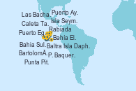 Visitando Baltra (Galápagos), Puerto Egas (Isla San Salvador/Galápagos/Ecuador), Rabiada (Galápagos/Ecuador), Bahía Elisabeth (Isla Isabela/Galápagos), Caleta Tagus (Isla Isabela, Galápagos), Bahia Sullivan  (Santiago), Bartolomé (Galápagos), Las Bachas (Santa Cruz), Isla Daphne (Galápagos), Isla Seymour Norte (Galápagos/Ecuador), P. Baquerizo (Isla San Cristobal/Galápagos), Punta Pitt (Isla San Cristóbal/Galápagos), Puerto Ayora (Galápagos/Ecuador), Baltra (Galápagos)