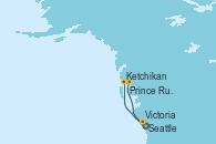 Visitando Seattle (Washington/EEUU), Ketchikan (Alaska), Prince Rupert (Canadá), Prince Rupert (Canadá), Victoria (Canadá), Seattle (Washington/EEUU)