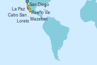 Visitando San Diego (California/EEUU), Cabo San Lucas (México), La Paz (México), Loreto (México), San Diego (California/EEUU), Cabo San Lucas (México), Mazatlan (México), Puerto Vallarta (México), San Diego (California/EEUU)