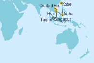 Visitando Singapur, Ciudad Ho Chi Minh (Vietnam), Ciudad Ho Chi Minh (Vietnam), Hue (Vietnam), Hong Kong (China), Hong Kong (China), Taipei (Taiwan), Naha (Japón), Kobe (Japón)