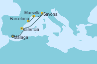 Visitando Málaga, Valencia, Savona (Italia), Marsella (Francia), Barcelona