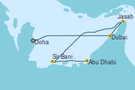 Visitando Doha (Catar), Doha (Catar), Doha (Catar), Dubai, Dubai, Jasab (Omán), Sir Bani Yas Is (Emiratos Árabes Unidos), Abu Dhabi (Emiratos Árabes Unidos), Abu Dhabi (Emiratos Árabes Unidos)