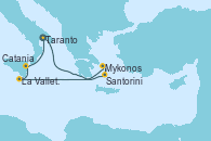 Visitando Taranto (Italia), Mykonos (Grecia), Santorini (Grecia), La Valletta (Malta), Catania (Sicilia), Taranto (Italia)