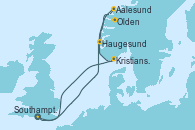 Visitando Southampton (Inglaterra), Haugesund (Noruega), Olden (Noruega), Aalesund (Noruega), Kristiansand (Noruega), Southampton (Inglaterra)