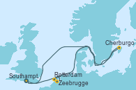 Visitando Southampton (Inglaterra), Zeebrugge (Bruselas), Rotterdam (Holanda), Cherburgo (Francia), Southampton (Inglaterra)