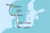 Visitando Warnemunde (Alemania), Eidfjord (Hardangerfjord/Noruega), Bergen (Noruega), Kristiansand (Noruega), Oslo (Noruega), Copenhague (Dinamarca), Warnemunde (Alemania)