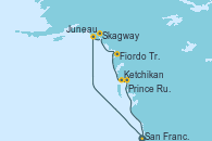 Visitando San Francisco (California/EEUU), Juneau (Alaska), Skagway (Alaska), Fiordo Tracy Arm (Alaska), Ketchikan (Alaska), Prince Rupert (Canadá), San Francisco (California/EEUU)