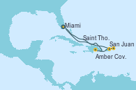 Visitando Miami (Florida/EEUU), Amber Cove (República Dominicana), San Juan (Puerto Rico), Saint Thomas (Islas Vírgenes), Miami (Florida/EEUU)