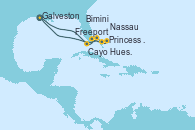Visitando Galveston (Texas), Cayo Hueso (Key West/Florida), Freeport (Bahamas), Nassau (Bahamas), Princess Cays (Caribe), Bimini (Bahamas), Galveston (Texas)