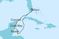 Visitando Miami (Florida/EEUU), Cozumel (México), Costa Maya (México), Roatán (Honduras), Miami (Florida/EEUU)