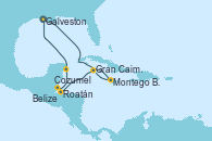 Visitando Galveston (Texas), Montego Bay (Jamaica), Gran Caimán (Islas Caimán), Roatán (Honduras), Belize (Caribe), Cozumel (México), Galveston (Texas)