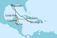 Visitando Galveston (Texas), Costa Maya (México), Belize (Caribe), Cozumel (México), Gran Caimán (Islas Caimán), Montego Bay (Jamaica), Galveston (Texas)
