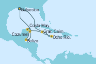 Visitando Galveston (Texas), Ocho Ríos (Jamaica), Gran Caimán (Islas Caimán), Costa Maya (México), Belize (Caribe), Cozumel (México), Galveston (Texas)