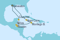 Visitando Galveston (Texas), Gran Caimán (Islas Caimán), Montego Bay (Jamaica), Roatán (Honduras), Belize (Caribe), Cozumel (México), Galveston (Texas)