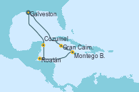 Visitando Galveston (Texas), Gran Caimán (Islas Caimán), Montego Bay (Jamaica), Roatán (Honduras), Cozumel (México), Galveston (Texas)