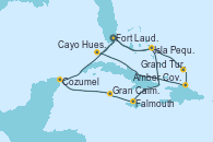 Visitando Fort Lauderdale (Florida/EEUU), Isla Pequeña (San Salvador/Bahamas), Falmouth (Jamaica), Gran Caimán (Islas Caimán), Cozumel (México), Fort Lauderdale (Florida/EEUU), Isla Pequeña (San Salvador/Bahamas), Grand Turks(Turks & Caicos), Amber Cove (República Dominicana), Cayo Hueso (Key West/Florida), Fort Lauderdale (Florida/EEUU)