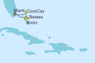 Visitando Miami (Florida/EEUU), Bimini (Bahamas), Nassau (Bahamas), CocoCay (Bahamas), Miami (Florida/EEUU)