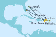 Visitando Fort Lauderdale (Florida/EEUU), San Juan (Puerto Rico), Road Town (Isla Tórtola/Islas Vírgenes), Philipsburg (St. Maarten), St. John´s (Antigua y Barbuda), Charlotte Amalie (St. Thomas), Fort Lauderdale (Florida/EEUU)