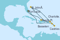 Visitando Fort Lauderdale (Florida/EEUU), Puerto Plata, Republica Dominicana, Charlotte Amalie (St. Thomas), St. John´s (Antigua y Barbuda), Castries (Santa Lucía/Caribe), Basseterre (Antillas), Fort Lauderdale (Florida/EEUU)