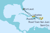 Visitando Fort Lauderdale (Florida/EEUU), Labadee (Haiti), Puerto Plata, Republica Dominicana, San Juan (Puerto Rico), Road Town (Isla Tórtola/Islas Vírgenes), Saint Croix (Islas Vírgenes), Fort Lauderdale (Florida/EEUU)