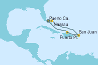Visitando Puerto Cañaveral (Florida), Nassau (Bahamas), San Juan (Puerto Rico), Puerto Plata, Republica Dominicana, Puerto Plata, Republica Dominicana, Puerto Cañaveral (Florida)
