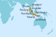 Visitando Singapur, Port Klang (Malasia), Penang (Malasia), Langkawi (Malasia), Phuket (Tailandia), Phuket (Tailandia), Yakarta (Indonesia), Borobudur (Indonesia), Surabaya (Indonesia), Bali (Indonesia), Bali (Indonesia)