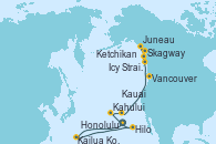 Visitando Honolulu (Hawai), Kailua Kona (Hawai/EEUU), Hilo (Hawai), Kahului (Hawai/EEUU), Kauai (Hawai), Kauai (Hawai), Skagway (Alaska), Juneau (Alaska), Icy Strait Point (Alaska), Ketchikan (Alaska), Vancouver (Canadá)