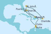 Visitando Puerto Cañaveral (Florida), Puerto Plata, Republica Dominicana, Aruba (Antillas), Colón, St. John´s (Antigua y Barbuda), Charlotte Amalie (St. Thomas), Great Stirrup Cay (Bahamas), Puerto Cañaveral (Florida)