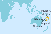 Visitando Brisbane (Australia), Nouméa (Nueva Caledonia), Isla Mystery (Vanuatu), Puerto Vila (Vanuatu), Luganville (Vanuatu), Brisbane (Australia)