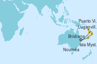 Visitando Brisbane (Australia), Luganville (Vanuatu), Puerto Vila (Vanuatu), Isla Mystery (Vanuatu), Nouméa (Nueva Caledonia), Brisbane (Australia)