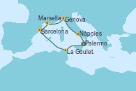 Visitando Palermo (Italia), La Goulette (Tunez), Barcelona, Marsella (Francia), Génova (Italia), Nápoles (Italia), Palermo (Italia)