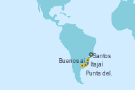 Visitando Santos (Brasil), Itajaí (Brasil), Punta del Este (Uruguay), Buenos aires, Santos (Brasil)